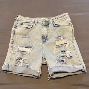 High Waist Ripped Raw Hem Denim Shorts